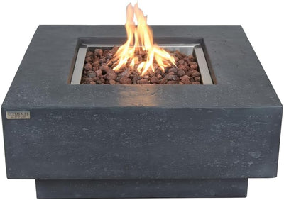 Manhattan Concrete Fire Pit 36" X 36" Outdoor Patio Firepit Includes Lava Rocks Modern Fire Pits & Outdoor Fireplaces for Garden, Deck, Indoor & Outdoor Heating