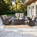 8 Pieces Patio Furniture Sets with Swivel Rocking Chairs,High-Back Rattan Patio Outdoor Conversation Set with 2-Seat Sofa & Coffee Table for Porch Deck Backyard Poolside
