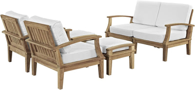 Marina Premium Grade a Teak Wood 6-Piece Outdoor Patio Furniture Set in Natural White