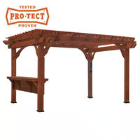 Outdoor Pergola Built for Wind Resistance, Cedar Frame, Built-in Bar, PowerPort Outlets, 140 Sq Ft Shade