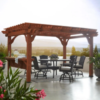 Outdoor Pergola Built for Wind Resistance, Cedar Frame, Built-in Bar, PowerPort Outlets, 140 Sq Ft Shade