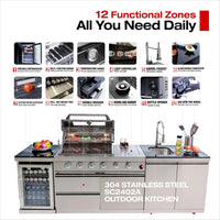 Modular Outdoor Kitchen Built for Complete Patio Cooking, Gas Grill, Sink, Refrigerator, Storage Cabinets