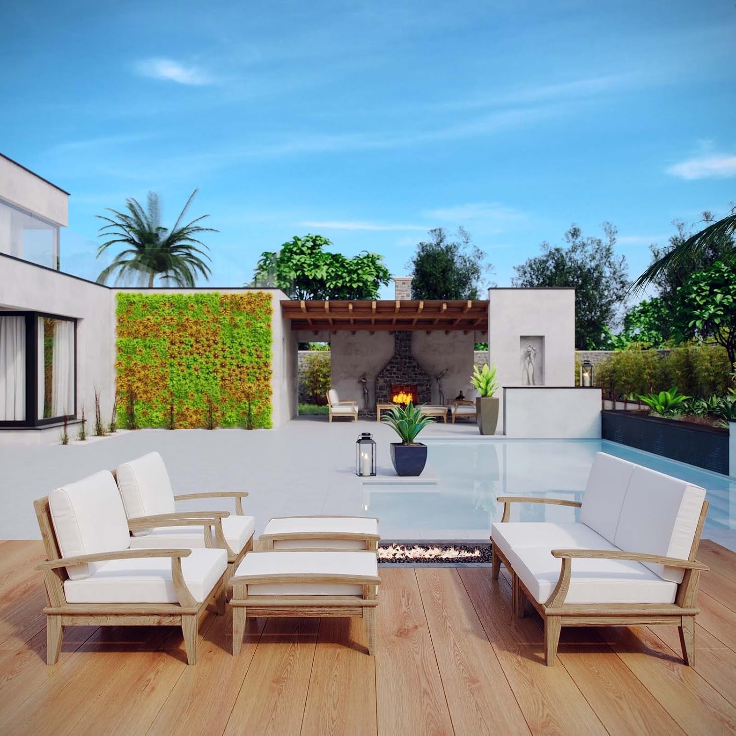 Marina Premium Grade a Teak Wood 6-Piece Outdoor Patio Furniture Set in Natural White