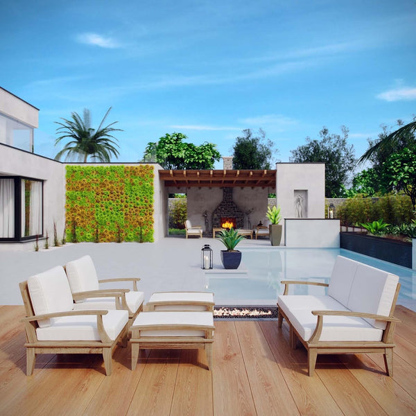 Marina Premium Grade a Teak Wood 6-Piece Outdoor Patio Furniture Set in Natural White
