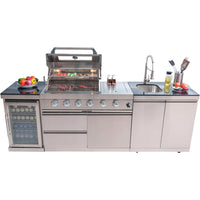 Modular Outdoor Kitchen Built for Complete Patio Cooking, Gas Grill, Sink, Refrigerator, Storage Cabinets