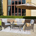 4 Pieces Outdoor Wicker Patio Furniture Set, All Weather Rattan High Back Loveseat with Cushions, Coffee Table and Armchairs, Modern Garden or Backyard Lounge Set (Grey Rattan-Grey Cushion)