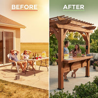 Ashland 10 Ft. X 14 Ft. All Cedar Wood Outdoor Pergola Shade Structure with Bar and Electric — Before & After