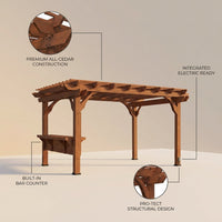 Ashland 10 Ft. X 14 Ft. All Cedar Wood Outdoor Pergola Shade Structure with Bar and Electric — infographic