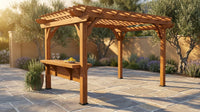 Ashland 10 Ft. X 14 Ft. All Cedar Wood Outdoor Pergola Shade Structure with Bar and Electric — Lifestyle