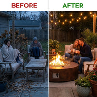 MGO Outdoor Propane Fire Pit Table with Wind Guard, Transparent Gray Fire Glass, Waterproof Cover for Garden, Backyard — Before & After
