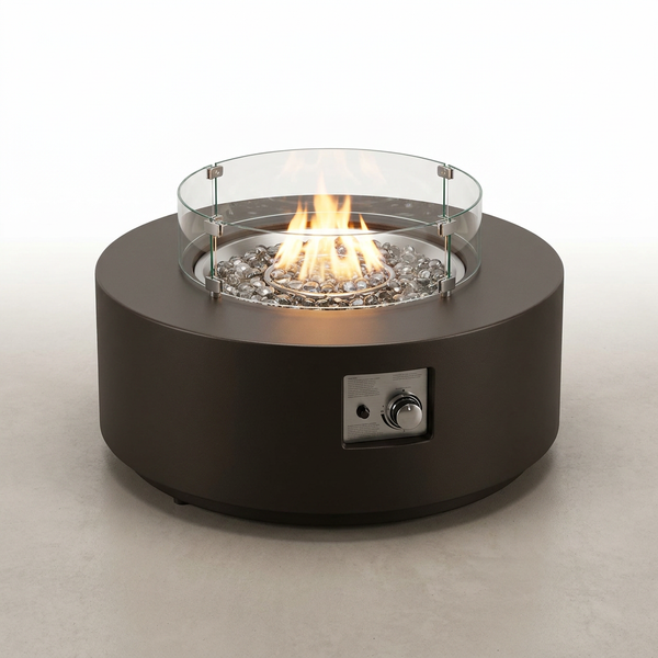 MGO Outdoor Propane Fire Pit Table with Wind Guard, Transparent Gray Fire Glass, Waterproof Cover for Garden, Backyard — Studio Shot