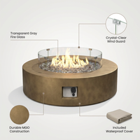 MGO Outdoor Propane Fire Pit Table with Wind Guard, Transparent Gray Fire Glass, Waterproof Cover for Garden, Backyard — infographic