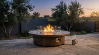 MGO Outdoor Propane Fire Pit Table with Wind Guard, Transparent Gray Fire Glass, Waterproof Cover for Garden, Backyard — Lifestyle