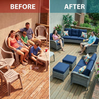 Patio Furniture Set 6-Piece Outdoor Patio Conversation Set with Blue Cushions Lawn Furniture — Before & After