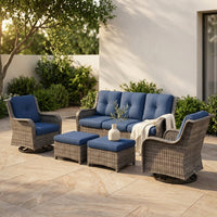 Patio Furniture Set 6-Piece Outdoor Patio Conversation Set with Blue Cushions Lawn Furniture — Studio Shot