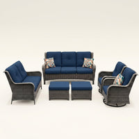 Patio Furniture Set 6-Piece Outdoor Patio Conversation Set with Blue Cushions Lawn Furniture — Studio Shot