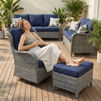 Patio Furniture Set 6-Piece Outdoor Patio Conversation Set with Blue Cushions Lawn Furniture — Lifestyle