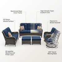 Patio Furniture Set 6-Piece Outdoor Patio Conversation Set with Blue Cushions Lawn Furniture — How It Works