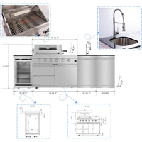 Modular Outdoor Kitchen Built for Complete Patio Cooking, Gas Grill, Sink, Refrigerator, Storage Cabinets