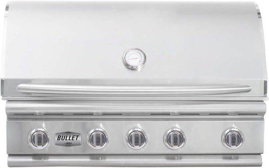 Bullet by Bull Yukon 5 Burner Outdoor Kitchen Grill, Built-In Gas Grill with 75,000 Btus of Heat, 304 Stainless Steel, Cast Iron Heat Treated Reliabull Bar Burners and Piezo Igniters