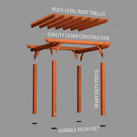 Outdoor Pergola Built for Natural Shade Creation, All Cedar Wood Construction, 10x10 Coverage, Ground Anchors