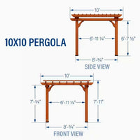 Outdoor Pergola Built for Natural Shade Creation, All Cedar Wood Construction, 10x10 Coverage, Ground Anchors