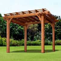 Outdoor Pergola Built for Natural Shade Creation, All Cedar Wood Construction, 10x10 Coverage, Ground Anchors
